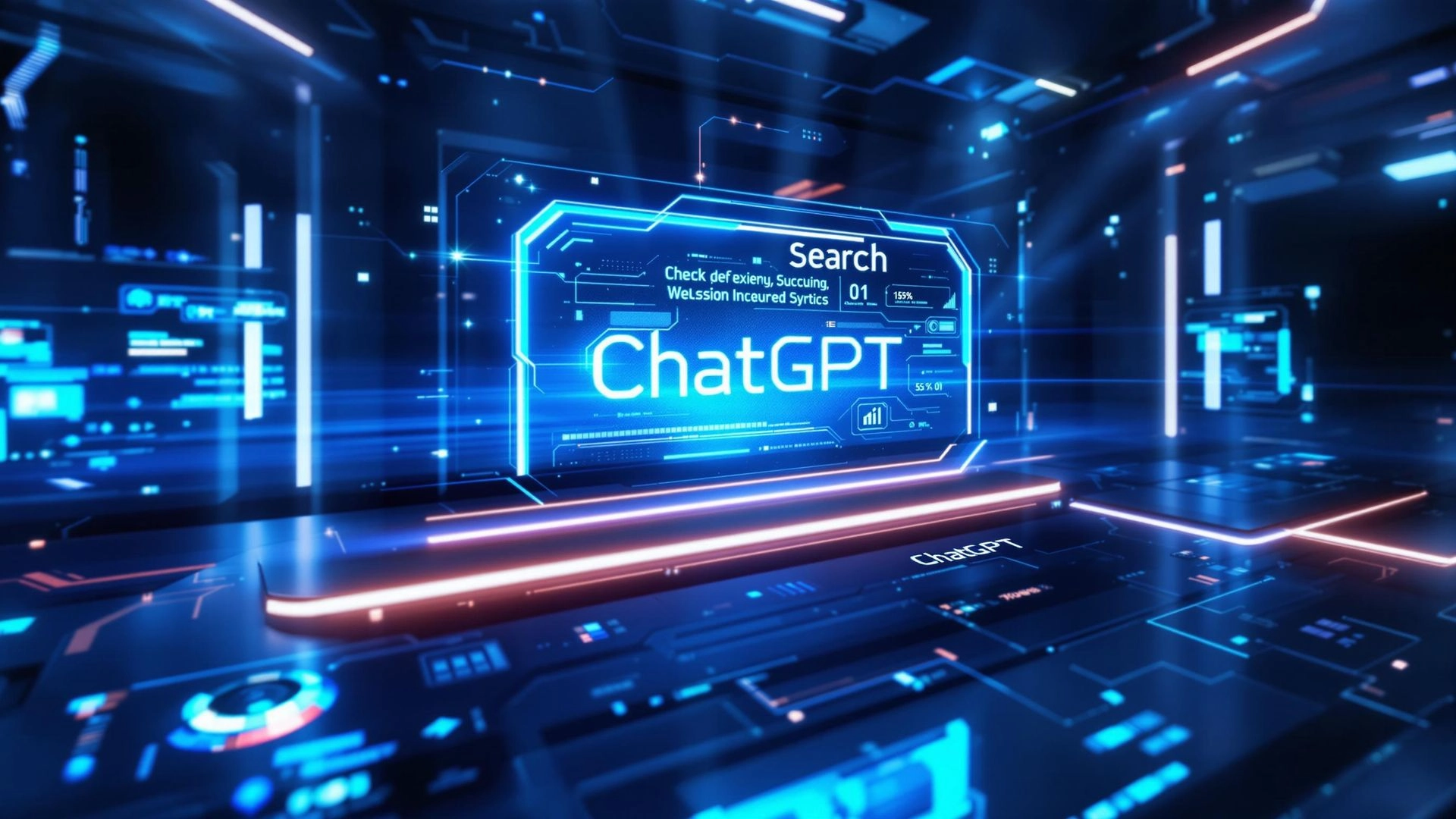 A futuristic background showing ChatGPT and the word Search